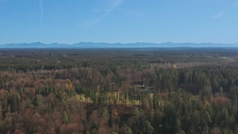 Haus-In-Einem-Wald-Mit-Einer-Bergkette-Im-Hintergrund