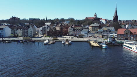 aerial view of a charming european town with a harbor