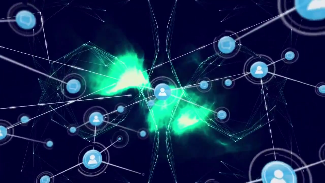 Digital Network Connection Expanding with User Icons and Data Nodes