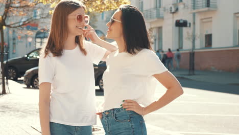 two teenage girls in the city