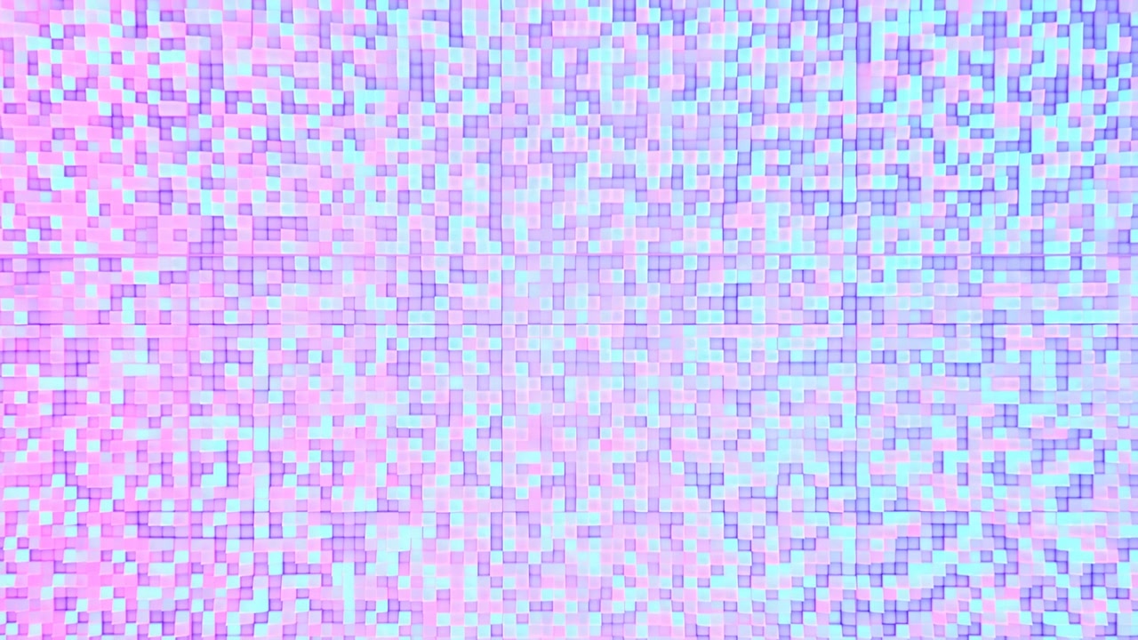 Pastel Mosaic Pixel Wall Shimmering Holographic, Soft Iridescent Cubes Create Tranquil Digital Texture