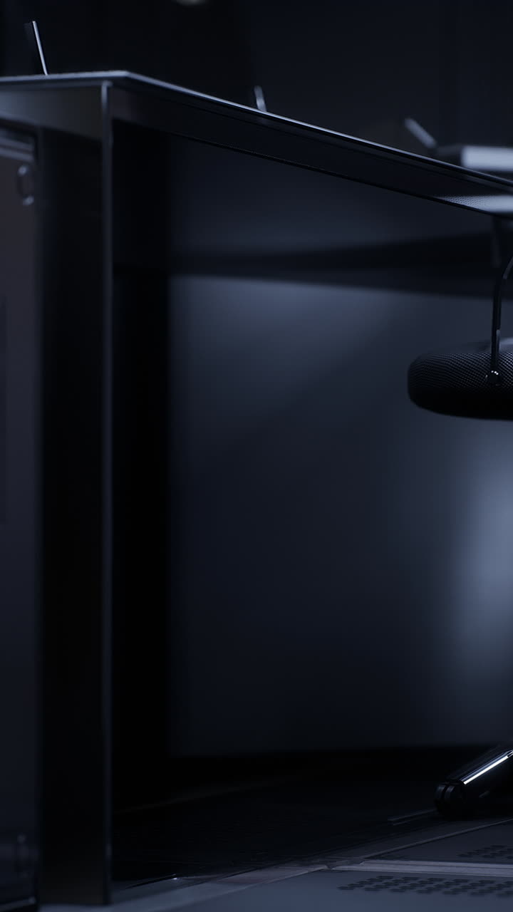 минималистский черный стол с монитором, клавиатурой и стулом