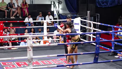 intense muay thai fight with audience engagement