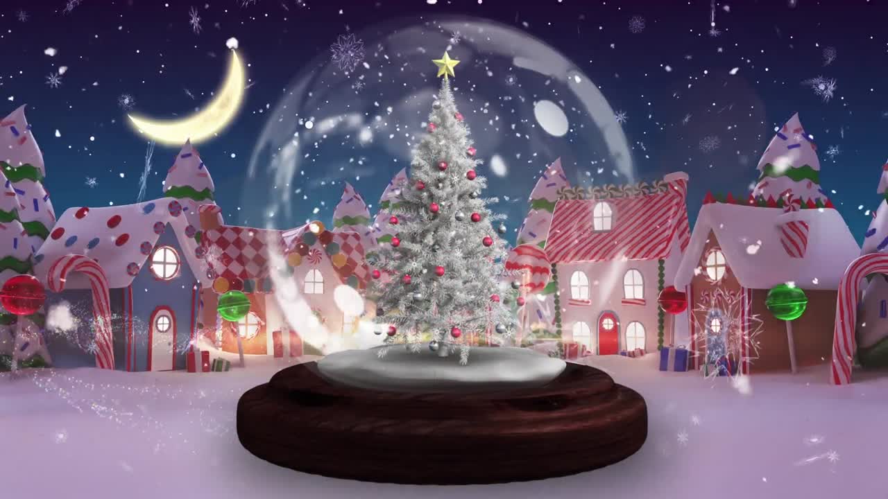 겨울 도시 풍경 위에 있는 눈공의 애니메이션