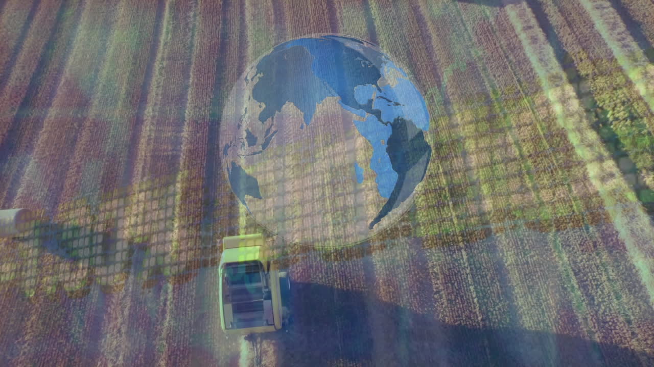농업 분야에 대한 지구와 금융 데이터 처리의 애니메이션