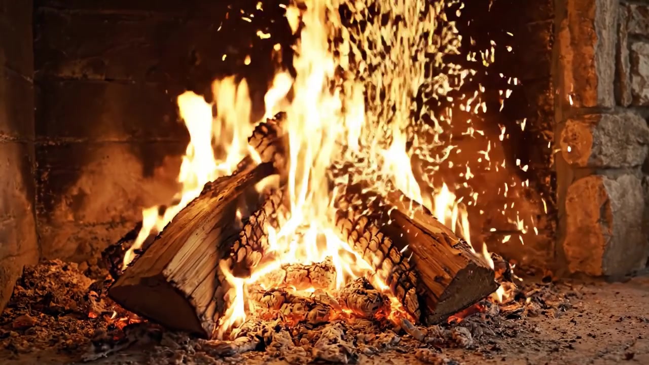 Un'accogliente ambientazione con camino: fiamme affascinanti danzano tra i ceppi accatastati, creando un'atmosfera calda in un focolare rustico in pietra, perfetto per le serate invernali