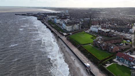 Stormy-seas-Bridlington-Seaside-Town-Yorkshire-UK-ascending-aerial