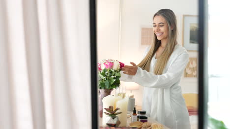 Smelling-flowers,-beautiful-woman