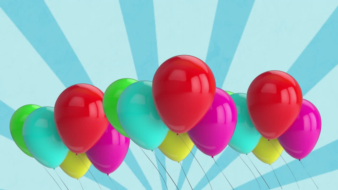 animación de varios globos de colores sobre un fondo azul
