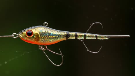 vibrant fishing lure: a close-up look at the glimmering details of an artificial bait with pristine finish, perfect for angling enthusiasts and fishermen