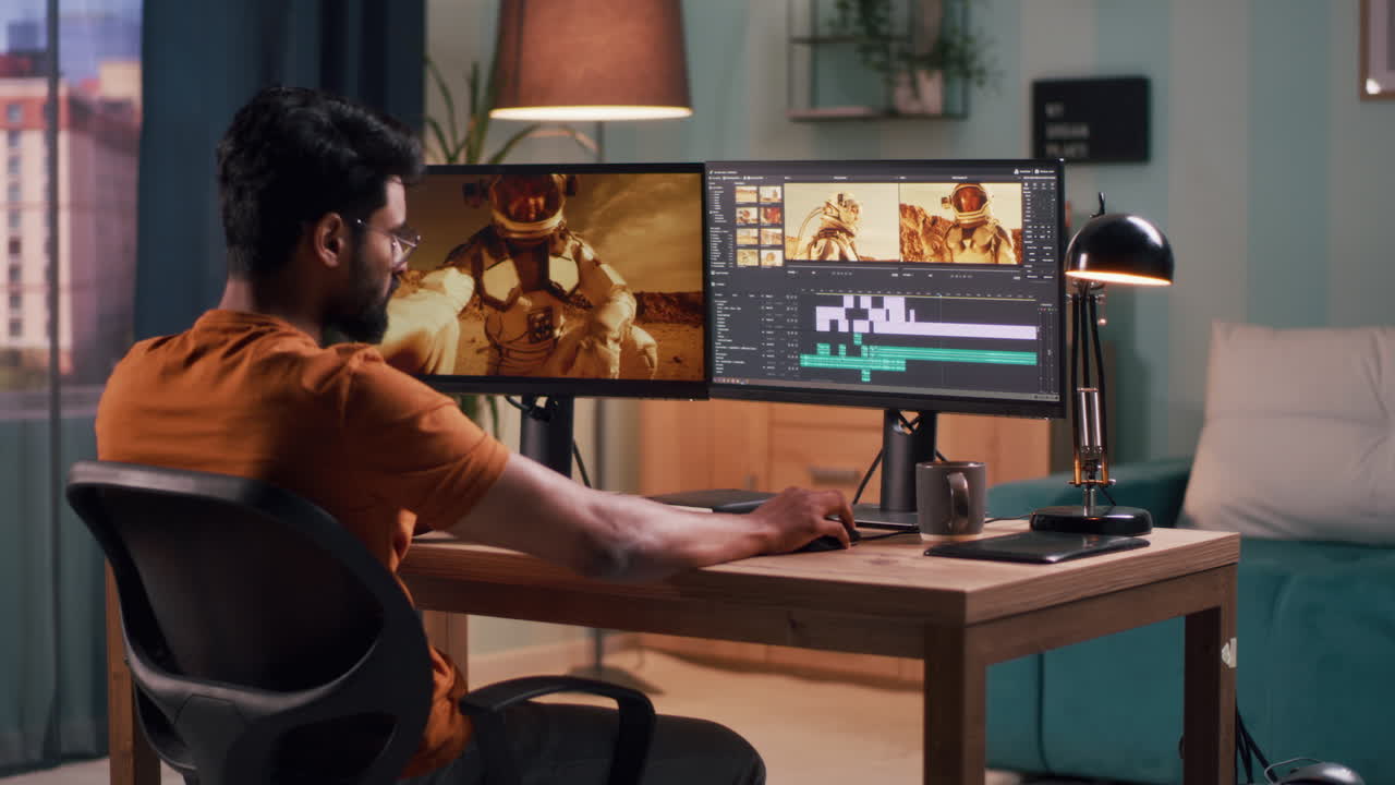 Person Editing Space Video Footage on a Computer
