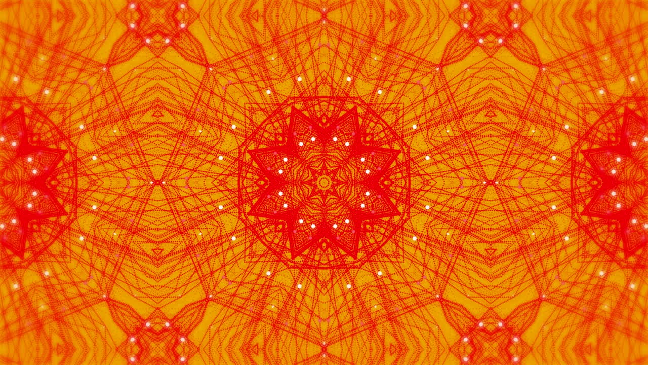 animación digital de formas caleidoscópicas rojas que se mueven en movimiento hipnótico contra un fondo amarillo