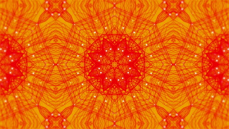 digital animation of red kaleidoscopic shapes moving in hypnotic motion against yellow background