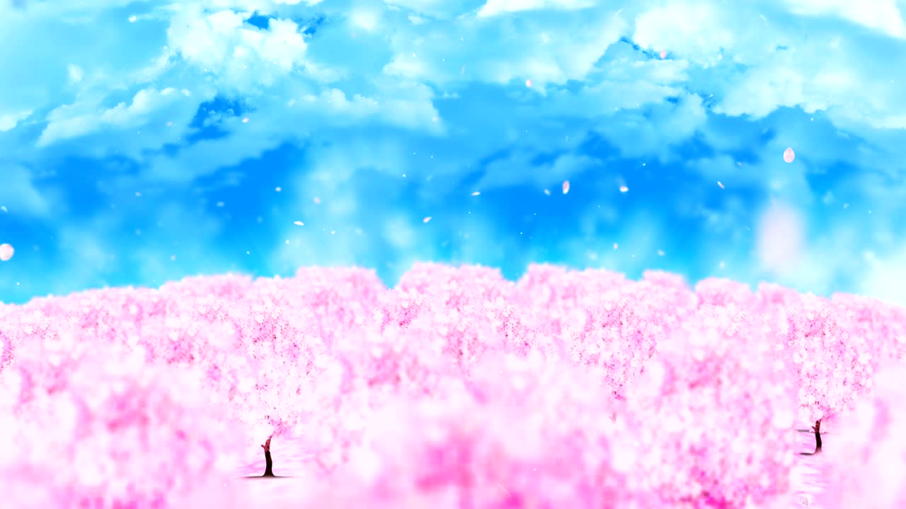 봄의 숲 풍경 일러스트레이션, 추상적인 자연 배경, 체리 꽃 루프 애니메이션