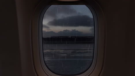 rainy view from an airplane window at night