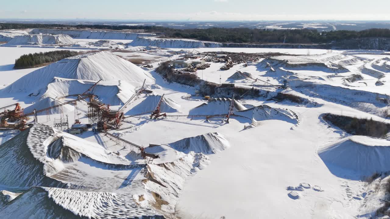James Dick Quarry in snowy Caledon, Ontario, captured with an aerial drone view