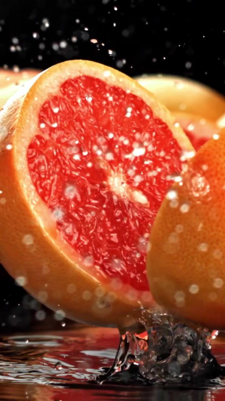Fersk grapefrukt delt i to med vann som plasker
