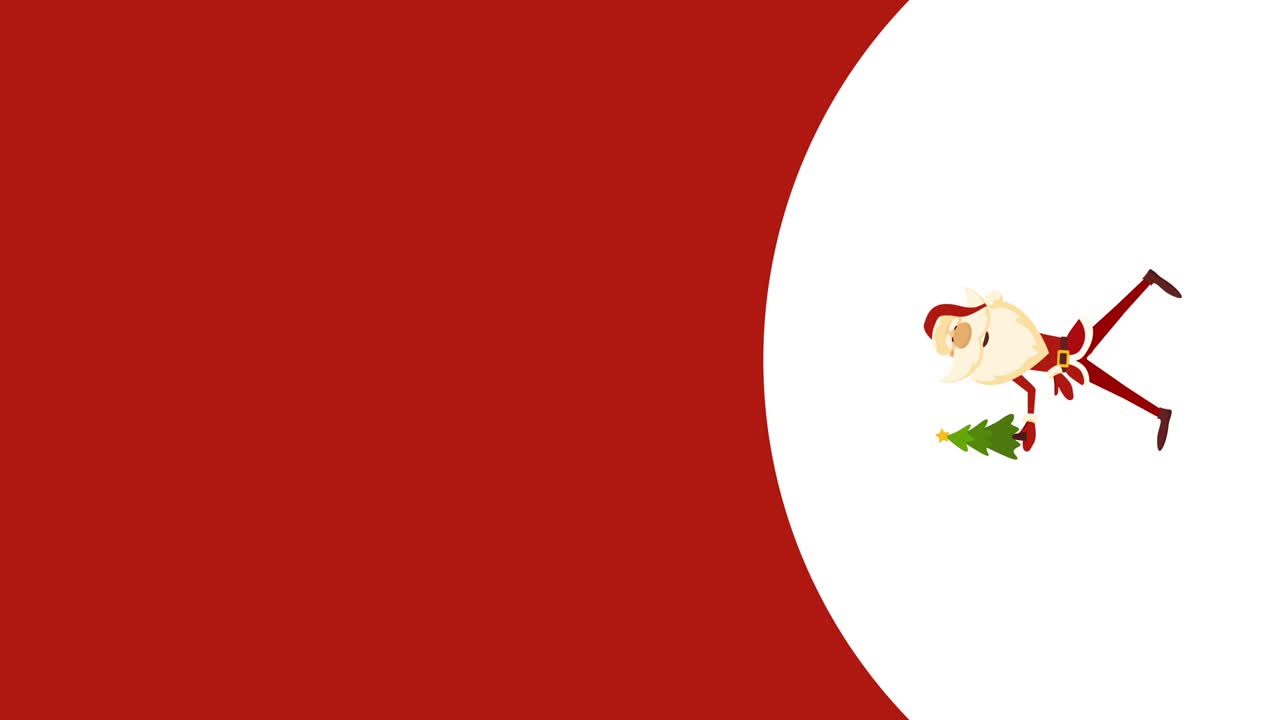 색과 빨간색 바탕에 작은 크리스마스 트리와 함께 만화 산타클로스의 4k 수직 비디오.