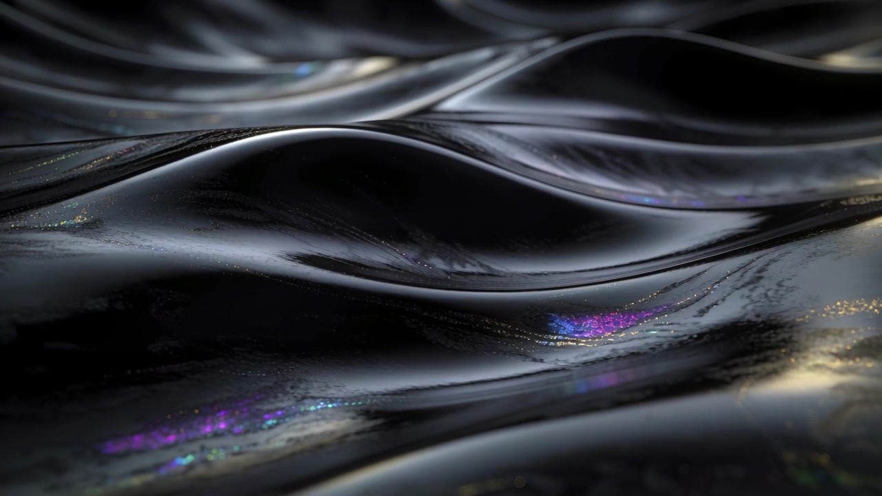 Shifting soft lights causing glossy wavy surface moving in studio macro showing purple blue sheen