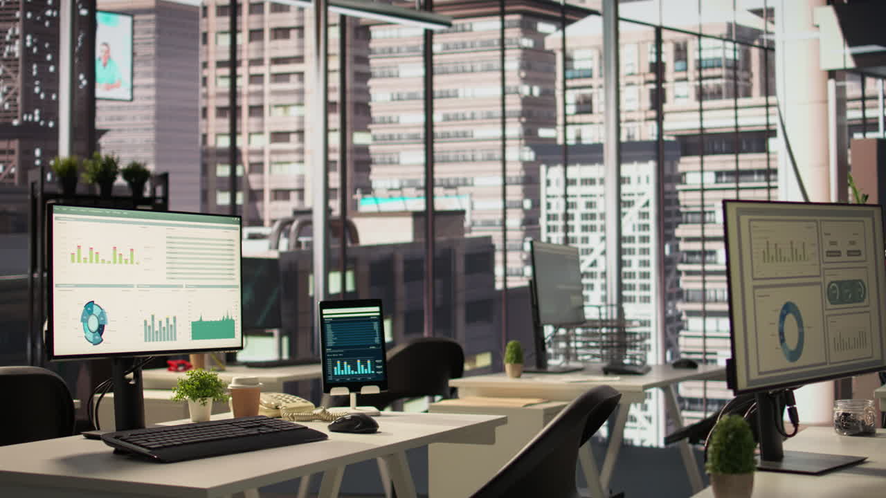 도시 전망 을 가진 현대적 인 사무실