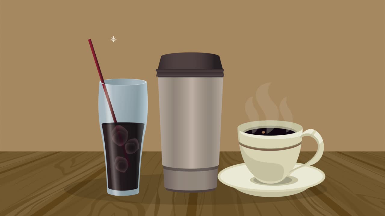 deliciosos envases de café bebidas animación