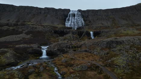 Drone-shot-of-Dynjandi-waterfall-in-Iceland-during-winter-in-the-morning4