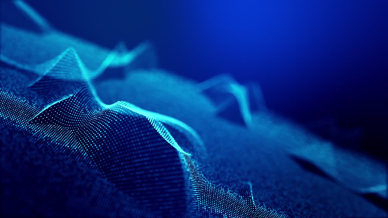 4k seamless looped science-fiction blue background. Glow particles form surface as futuristic landscape in digital space or hologram like element of information graphics on sci-fi screen HUD.