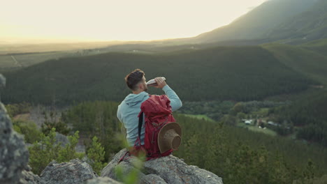 hiking, mountain and man with backpack