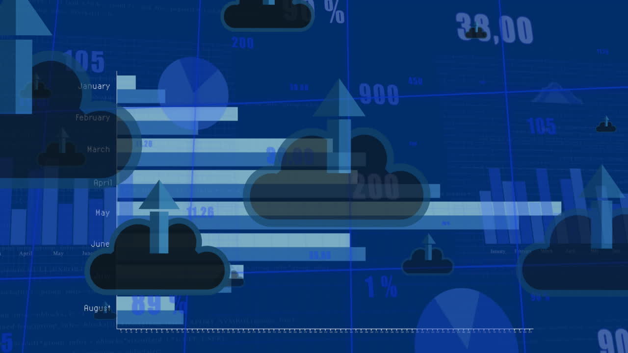 A digital collage represents cloud computing and data analytics