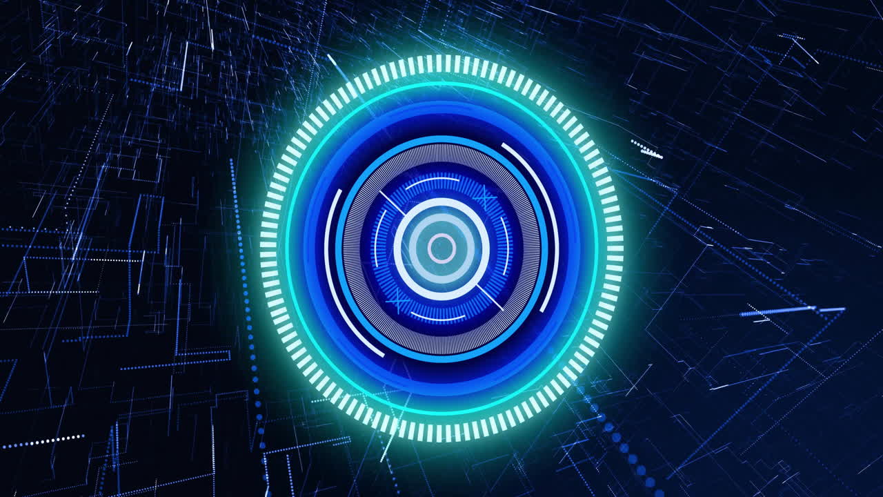 Animation of scope scanning over blue light trails on black background