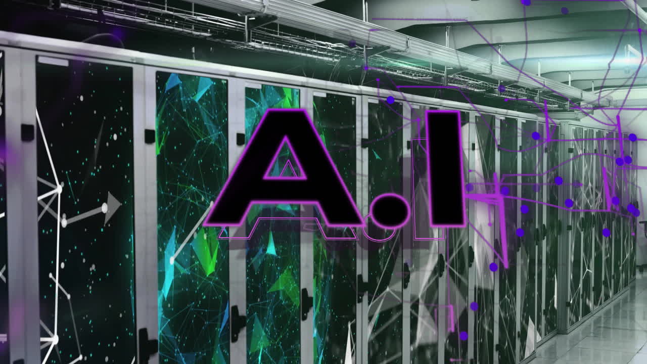 Animation of ai text and data processing over computer servers