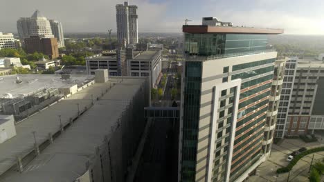 Drone-flies-along-skyscrapers-in-the-early-morning-in-downtown-Charlotte