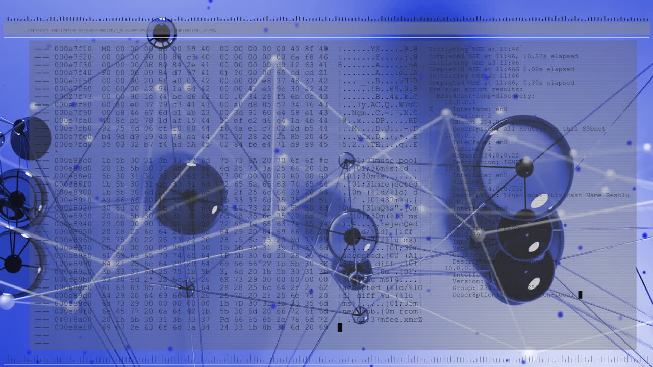animación del procesamiento de datos digitales y las conexiones sobre fondo azul