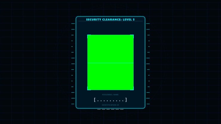 Futuristic Digital Security Clearance Interface with Green Screen Placeholder