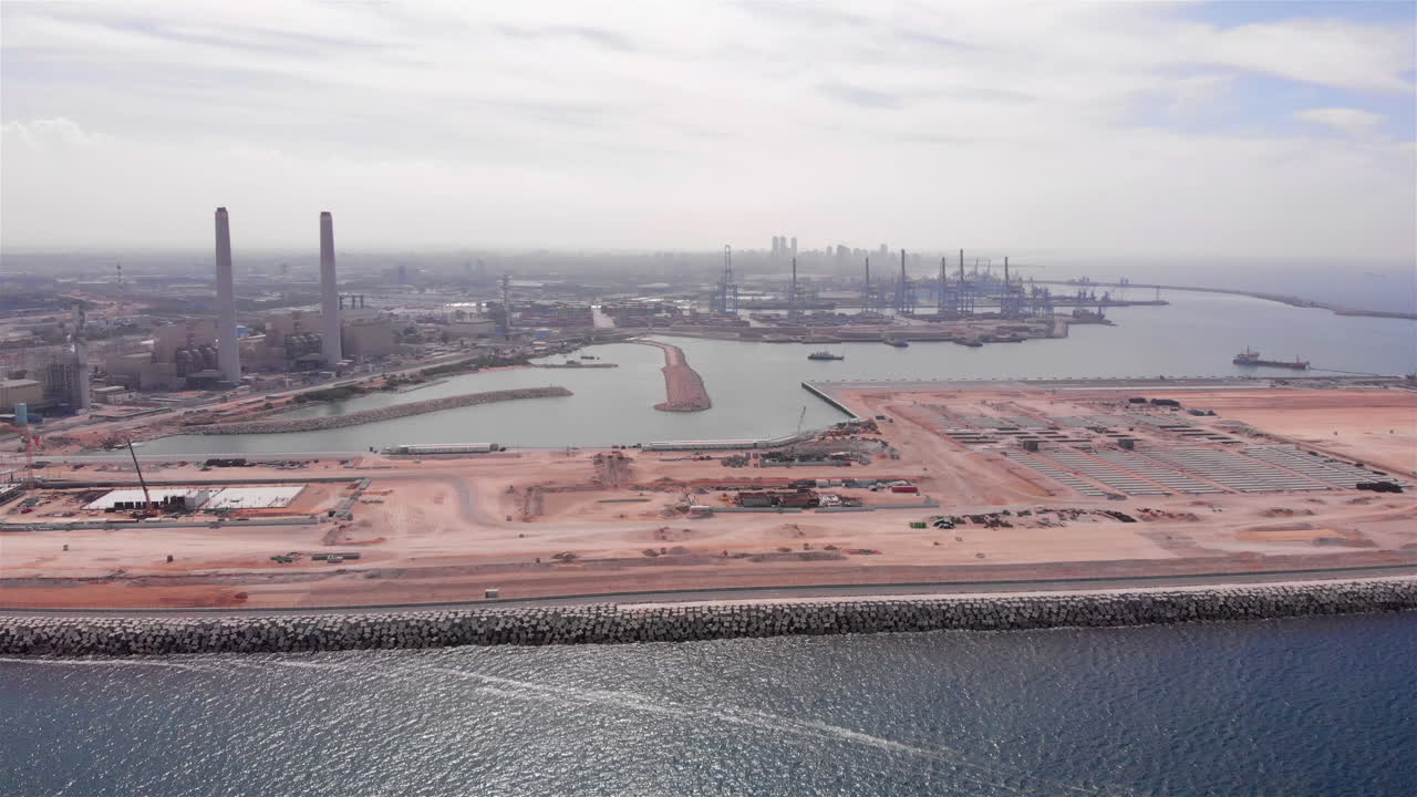 Wide Pan over Ashdod Harbor, Israel