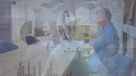 animation of data processing over diverse businesspeople in office