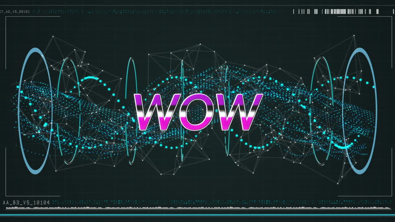 초록색 회전하는 dna 가닥 위에 와우 텍스트의 애니메이션