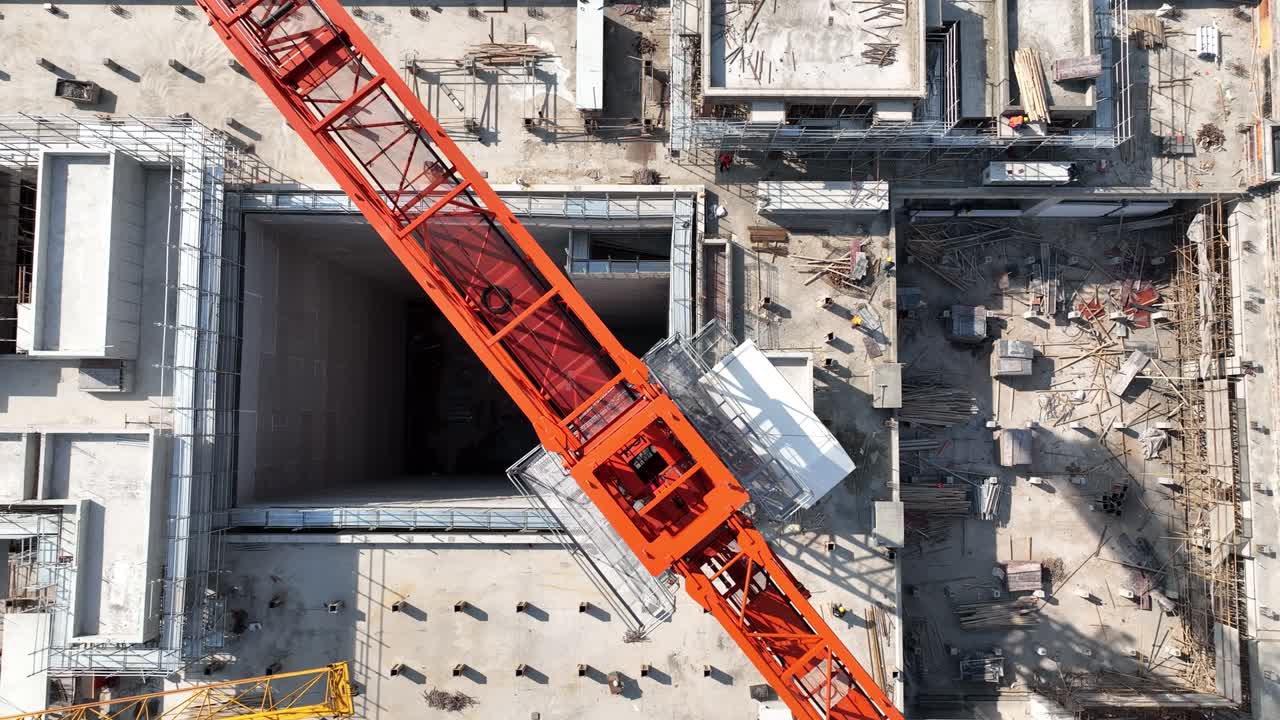 Drone aerial view of crane and construction field in Shanghai China
