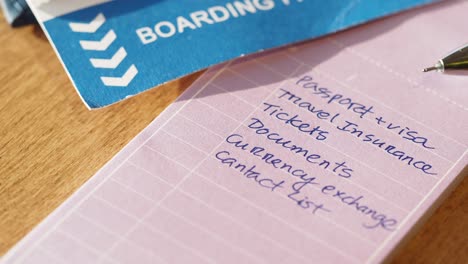 travel checklist with boarding pass