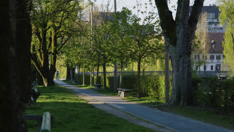 city park pathway with river views
