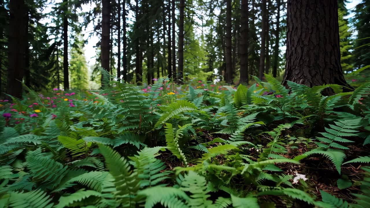 Forest Floor with Ferns and Flowers