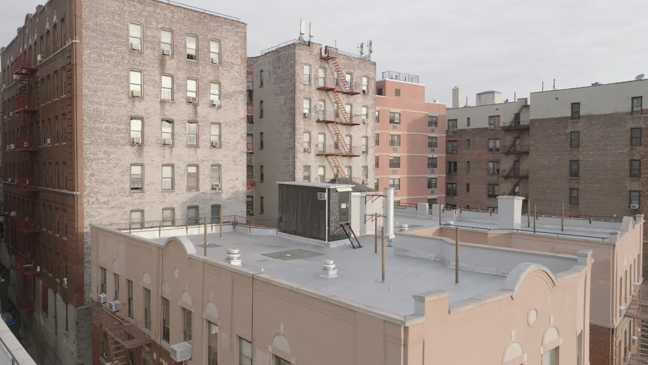 Aerial view of apartment buildings in The Bronx. Shot on a summer morning in New York City.
