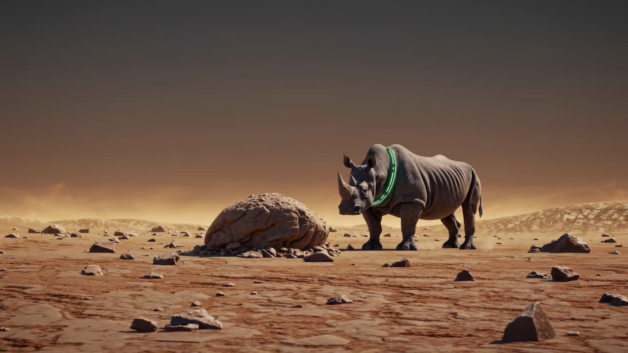 Rhino on a Martian-like Desert