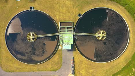 aerial view of modern water cleaning facility at urban wastewater treatment plant