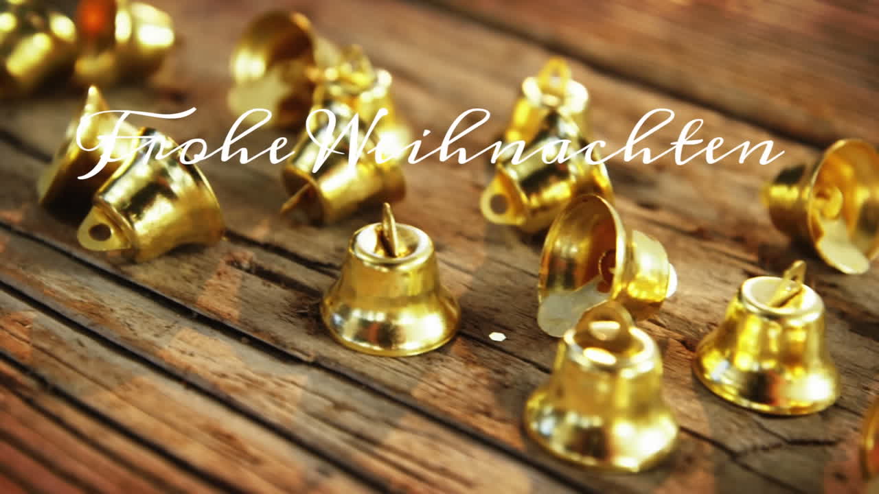 크리스마스 종 장식 위에 독일어 인사 텍스트의 애니메이션