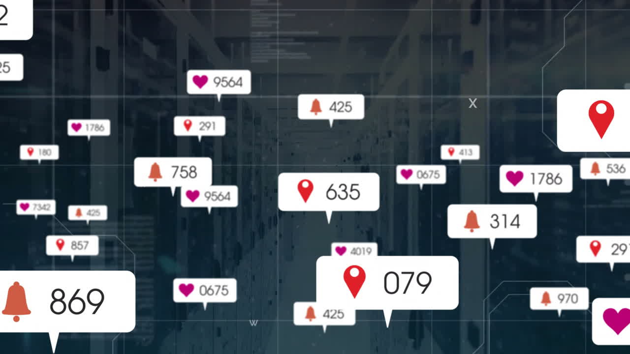 Animation of digital icons and data processing over computer servers