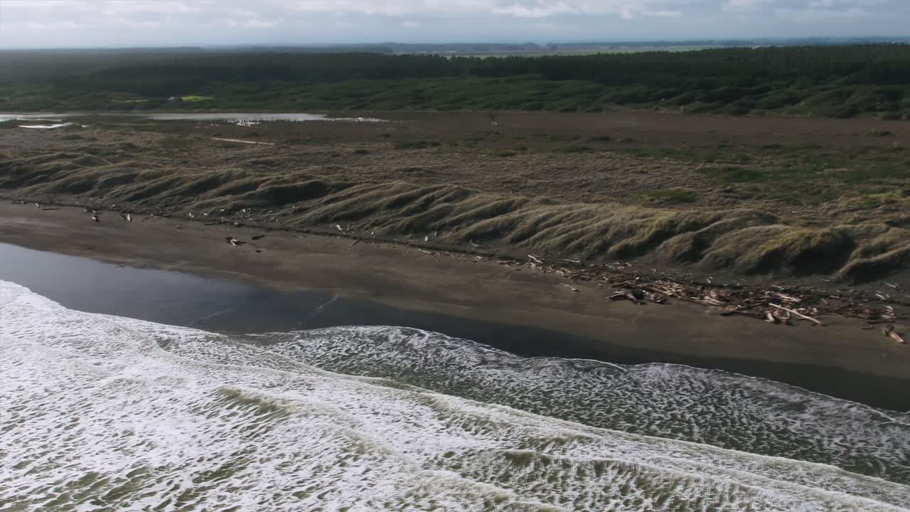 playa de la costa oeste de nueva zelanda mirando hacia atrás a los humedales