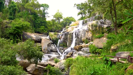 picturesque cascade waterfall in lush green jungles. doi inthanon national park, chiang mai region, thailand, able to loop