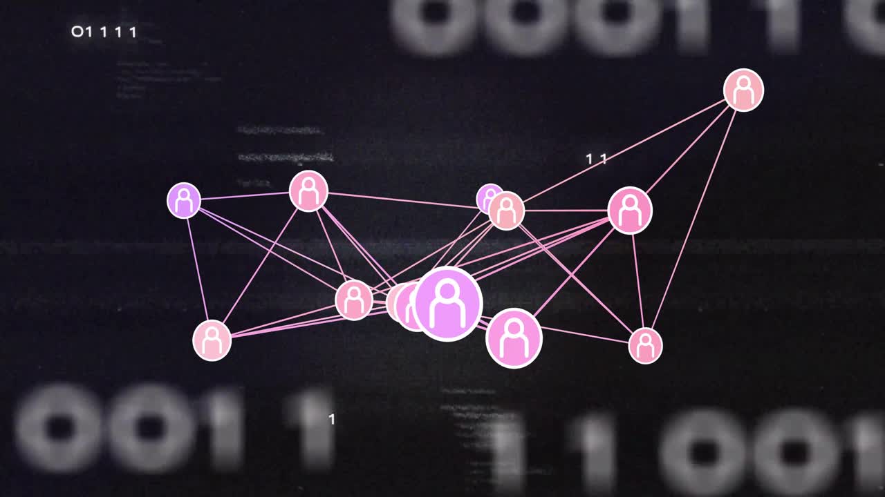Binary fading triggers nodes shifting, central node enlarging, drawing nodes into cluster