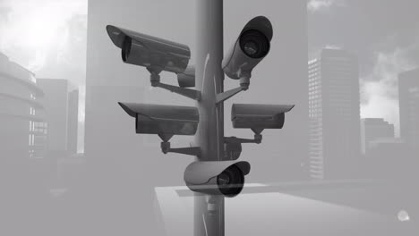 animation of cctv cameras and data processing over city